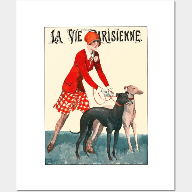 Vintage La Vie Parisienne Illustration - Pretty Girl with Greyhounds Wall Art by Naves